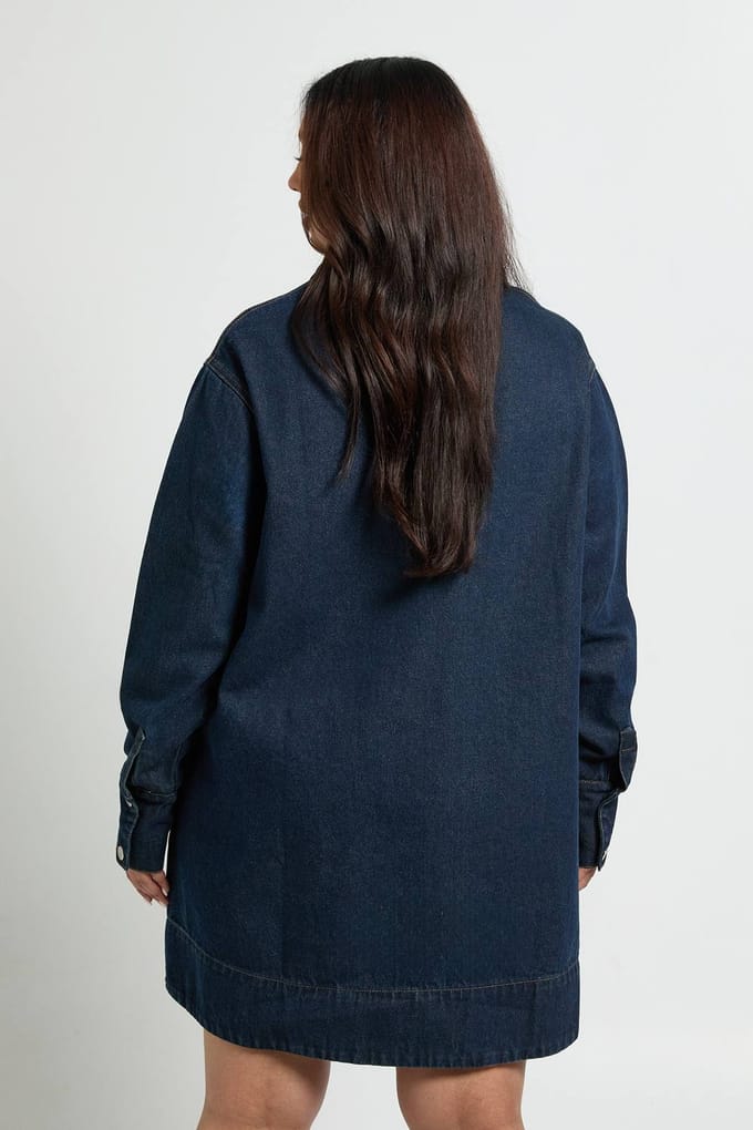 boohoo Dames Plus lange mouwen denim jurk | Indigo | Maat: 18