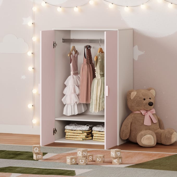 Kinderkast Sandnes 2-deurs 123x60x40 cm wit en roze [en.casa]