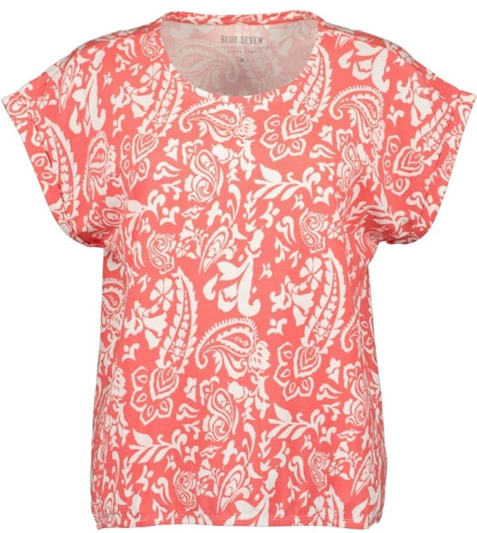 Blue Seven - Shirt 105863 rood/wit print ronde hals - maat 46