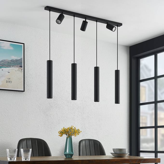 Lindby - hanglamp - 7lichts - staal - H: 40 cm - GU10 - zandzwart