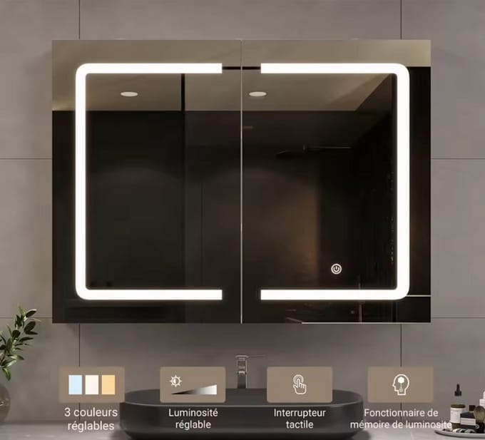 Badkamer Spiegelkast met LED Verlichting - 80x60 cm - Verstelbare Helderheid & Kleurtemperatuur - 2 Deuren - Wit - Modern Design