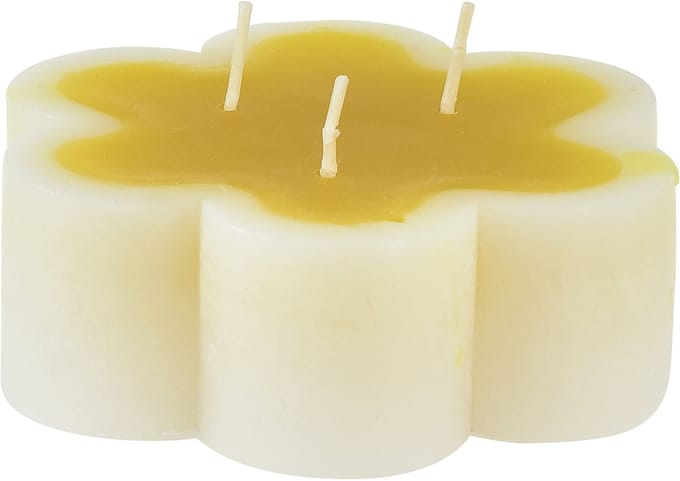 Kaars met drie lonten decoratieve bloemenkaars geel wit Ø11,5cm H4cm