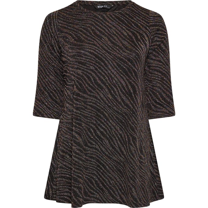 Yours Zwarte Jacquard Top Met Dierenprint En Glitters Size 58-60