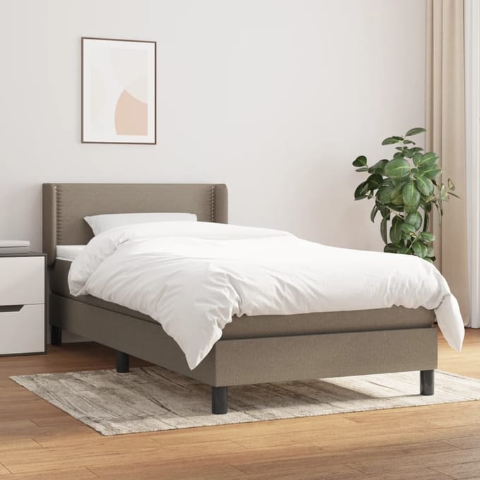 vidaXL - Boxspring - met - matras - stof - taupe - 90x190 - cm