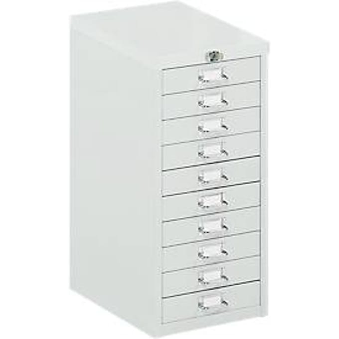 Ladekast met centrale vergrendeling, 10 schuifladen, 675 mm hoog, lichtgrijs