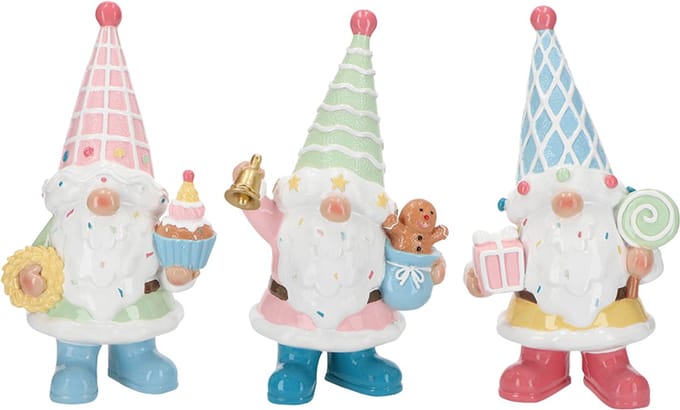 Viv! Christmas Kerstbeeld - Gnooms met Snoepgoed - set van 3 - pastel - 23cm