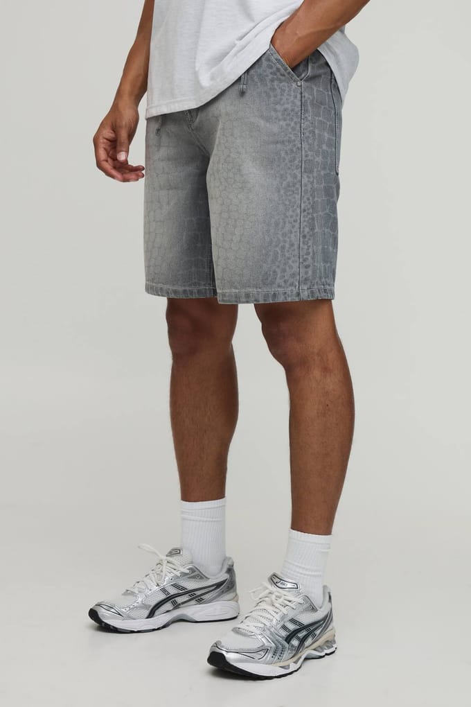 Relaxed Denim Shorts Met Laserprint | Ice Grey | Size 38