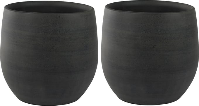 Ter Steege Plantenpot - Set van 2x stuks - moderne look - zwart - 36 x 32 cm