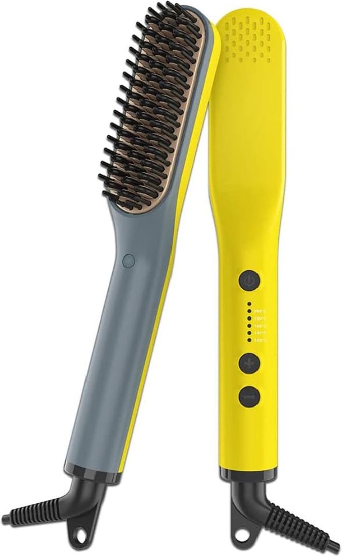 White-Label® Baard Stijltang - Stijlborstel - Styler - Geel en Grijs