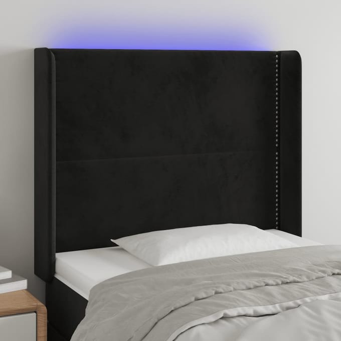 vidaXL - Hoofdbord - LED - 93x16x118/128 - cm - fluweel - zwart