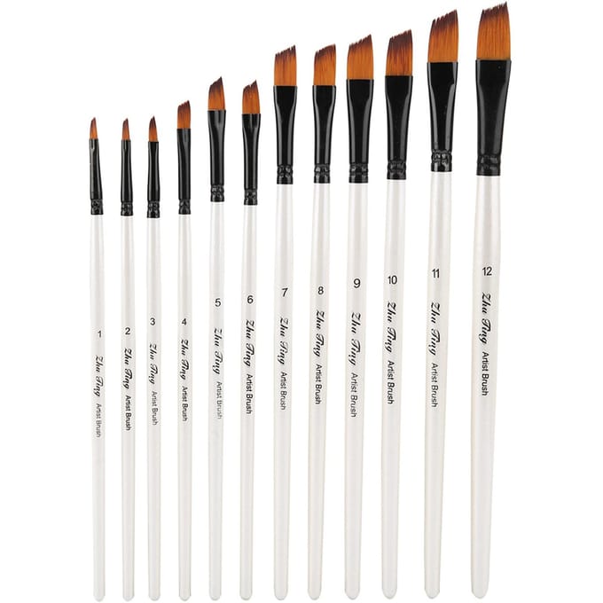 Ensemble de 12 stylos pinceaux de dessin Art Gouache Aquarelle Peinture à l'huile Outils (02) white