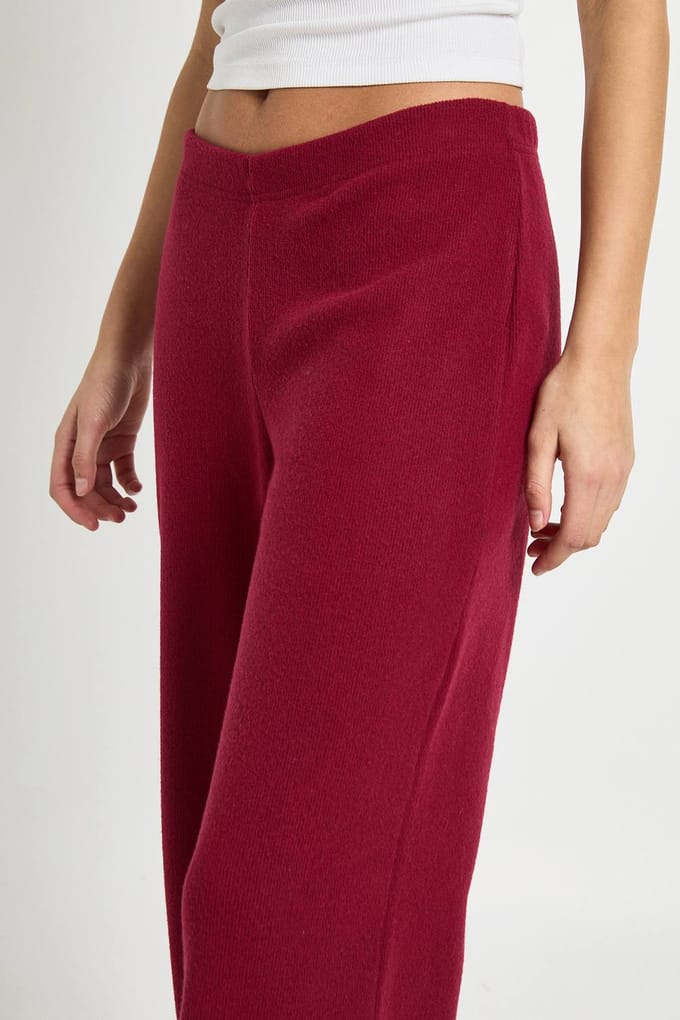 boohoo Dames Geborstelde Rib Wijdpijp Broek | Wine | Maat: 8