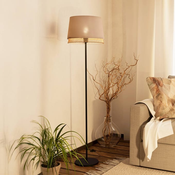 EGLO Tabley Vloerlamp - E27 - 153 cm - Natuur|Bruin|Zwart - Textiel