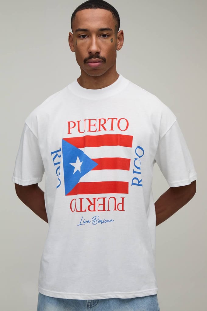 Oversized Puerto Rico Print T-shirt | White | Size Medium