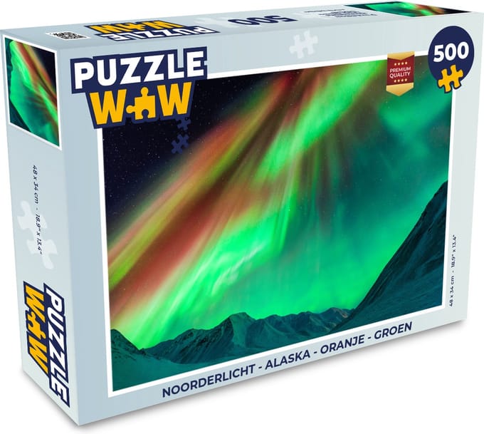 Puzzel Noorderlicht - Alaska - Oranje - Groen - Legpuzzel - Puzzel 500 stukjes