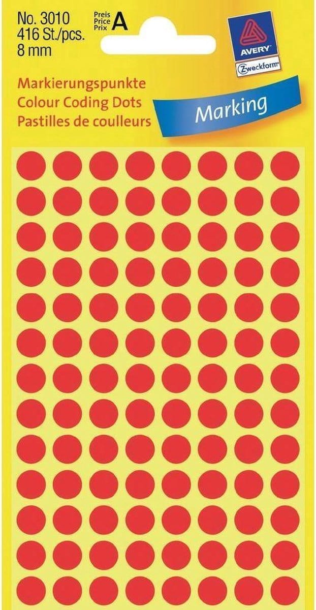 Avery 3010  Ronde Etiket 8mm Rood 1-2d