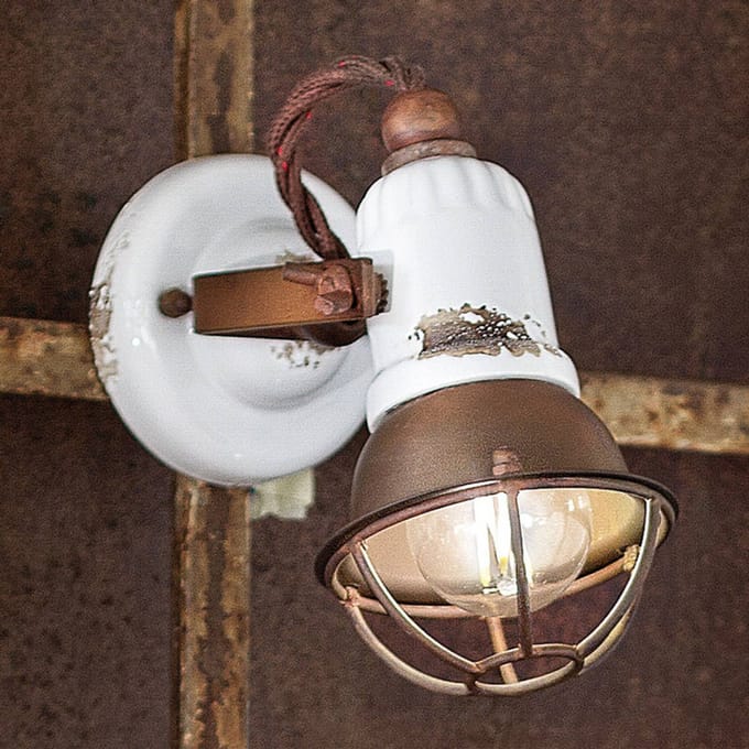 Ferroluce Wandlamp C1675/1, wit/rustbruin, keramiek, 18 cm hoog, E14