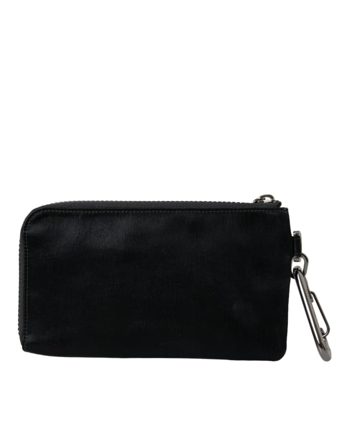 Zwarte Nylon Logo Plaque Sleutelhanger Pouch Clutch Tassen