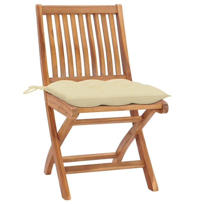 vidaXL - Inklapbare - stoelen - 2 - st - met - crèmewitte - kussens - massief - teakhout