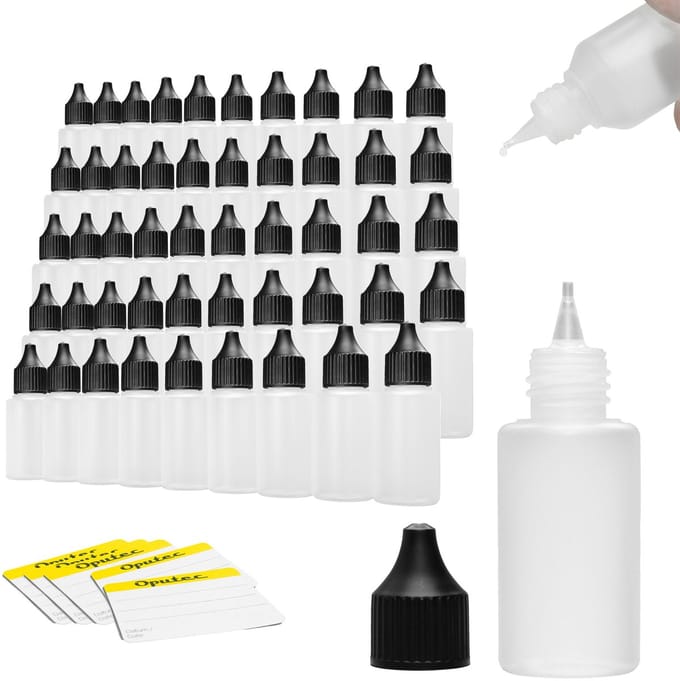 Oputec 50x 30 ml druppelflessen – PE doseerflessen – levensmiddelveilig + etiketten