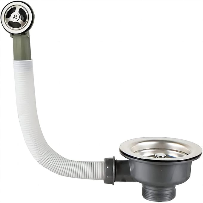 RVS afvoerset voor spoelbak 110mm met overloop en 1½" mandzeef - Duurzaam en functioneel