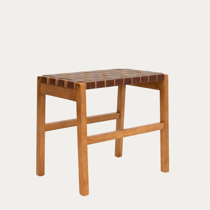 HOMLA - Taboret - drewniany brązowy - 50x35x45 cm