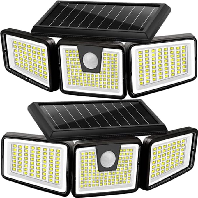 Solarverlichting voor Buiten met Bewegingssensor - Draadloze LED Wandlampen met IP65-waterdicht, 3 Verstelbare Koppen, 2-pack