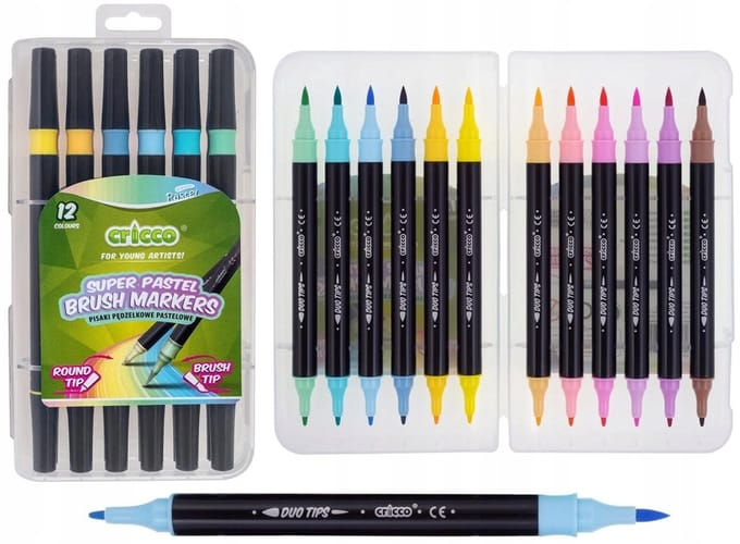 Cricco Pastel Dubbelzijdige Penseelstiften Set - 12 Kleuren