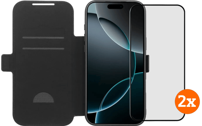 BlueBuilt Apple iPhone 17 Pro Max Book Case Leer Zwart + Screenprotector Duo Pack