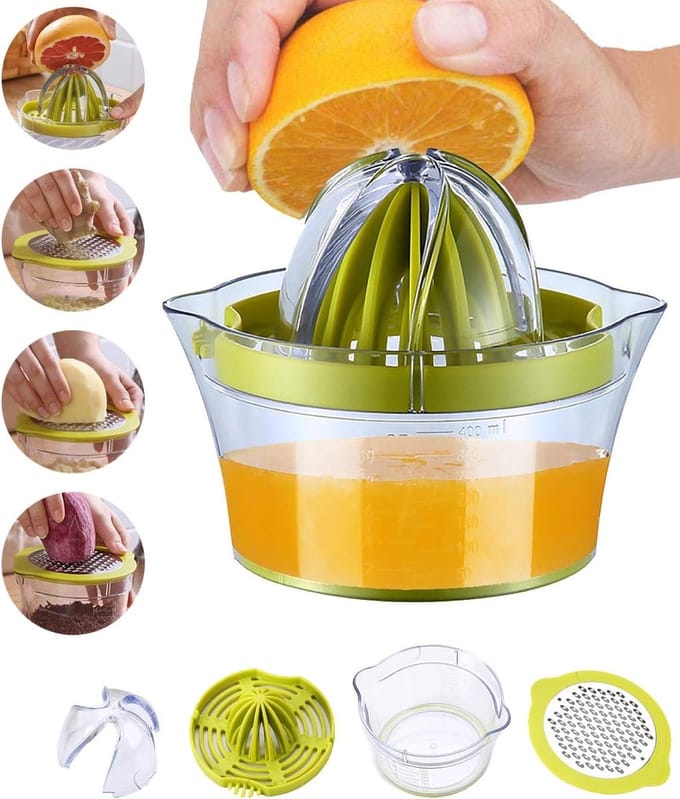Famanu – Handmatige citruspers 400 ml – multifunctionele fruitpers – maatcontainer met schenktuit – vaatwasmachinebestendig