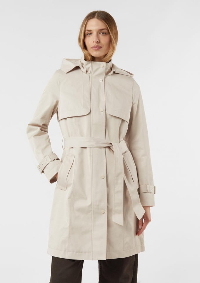comma - female - Katoenen trenchcoat met afneembare capuchon en bindceintuur