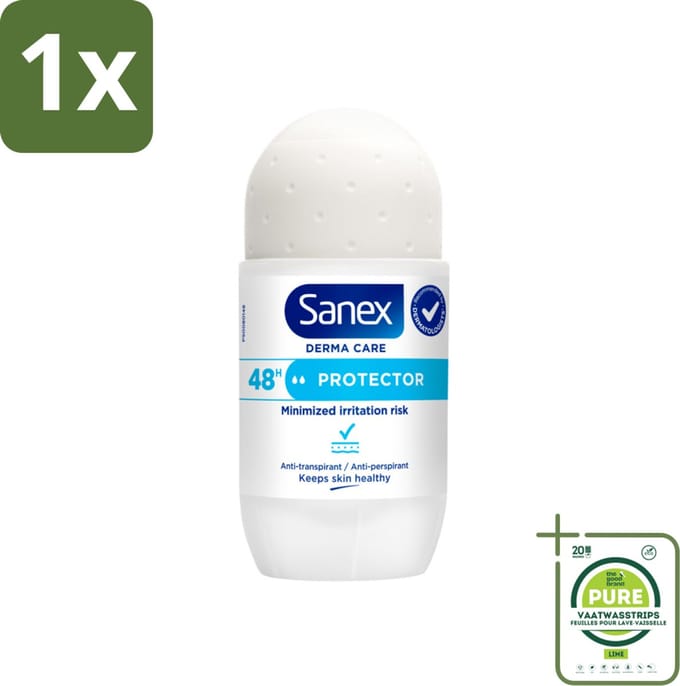 1 x Sanex – Deodorant Roller – Dermo Protector – 53 ml - Deodorant Roller - Huidbescherming - Zweetbehandeling - Geurvervoeging - Mineralen