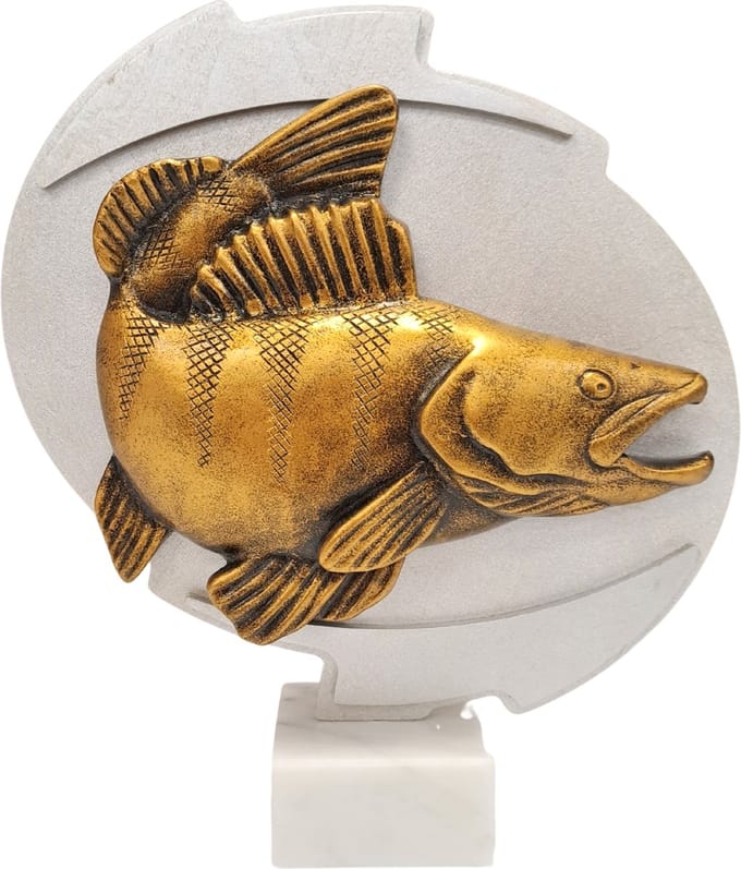 Luxe XL Snoekbaars Trofee 3D Reliëf Goud 32 cm Visbeeld Grote Snoekbaarstrofee Snoekbaarswedstrijd