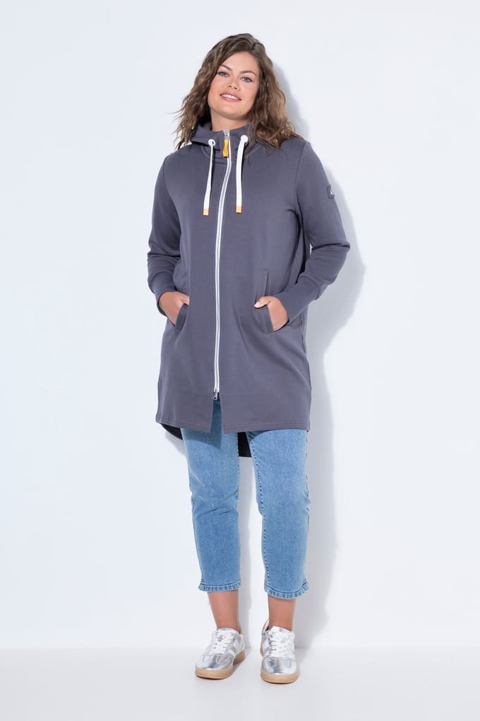 Laurasøn - Dames - Sweatjas lang model capuchon tailleband met trekkoord achter - Donkergrijs - Maat 40+