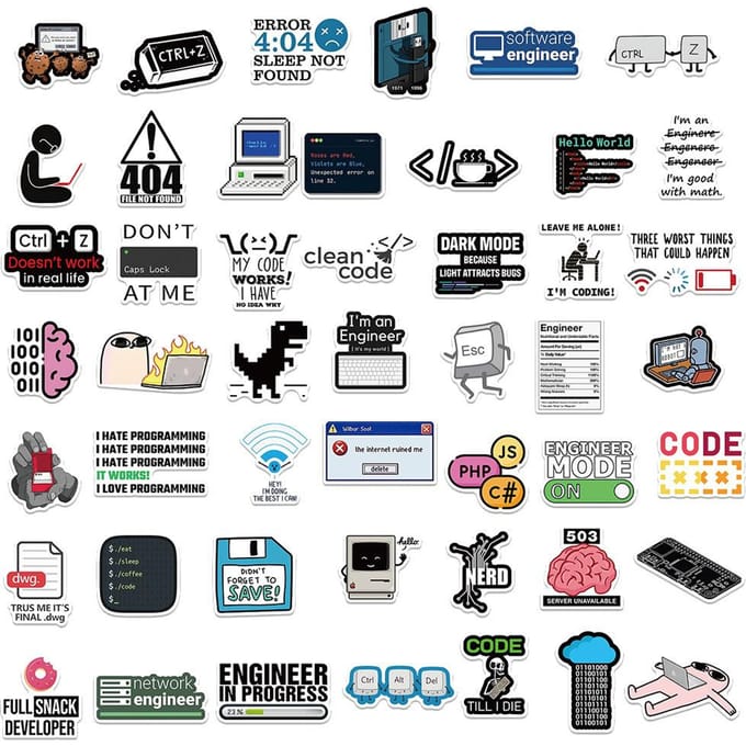 50/100 stuks Netwerk Hacker Programmering Stickers Grappige Cartoon IT Ingenieur Computer Sticker Bagage Laptop Gitaar Telefoon Decals black
