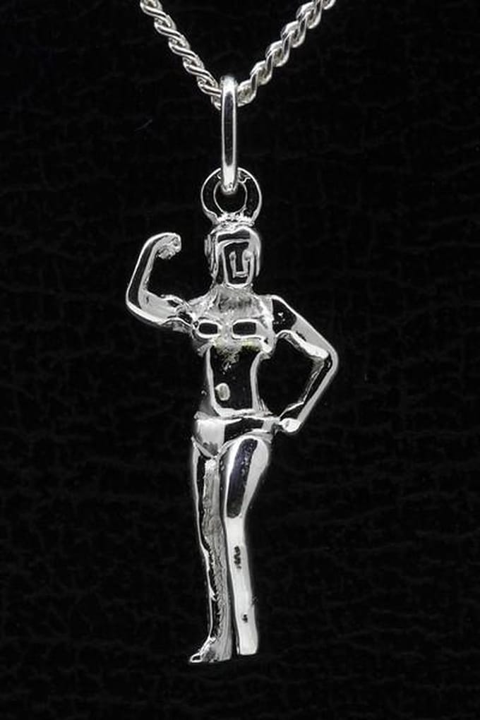 Zilveren Bodybuildster ketting hanger