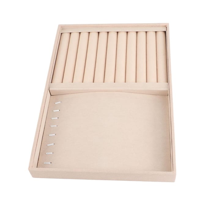 Sieraden Display Tray Armband Ring Oorbel Ketting Houder Opbergplaat Doos (Beige Flanel) beige