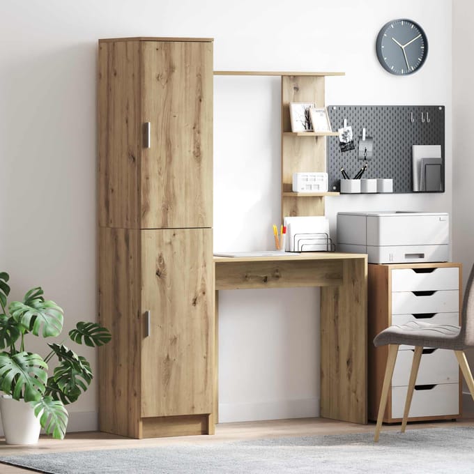 vidaXL - Bureau - met - plank - met - opslag - met - de - deur - 2 - st - Artisan - Eiken
