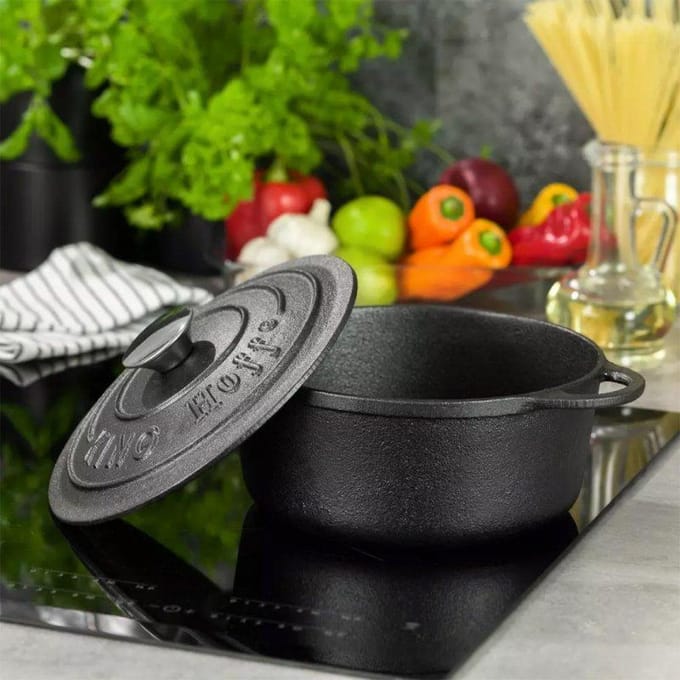 Kinghoff 1523 - Gietijzeren pan - zwart - 22 cm - 2.4 liter