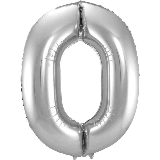 Zilveren Folieballon Cijfer 0 - 86 cm