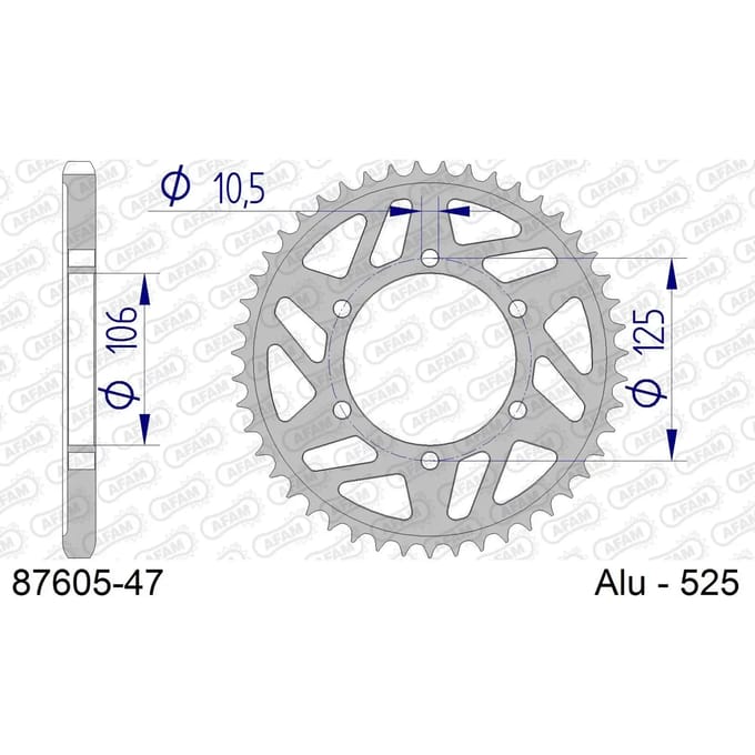 Stalen motortandwiel achteraan Afam 525 47 dents