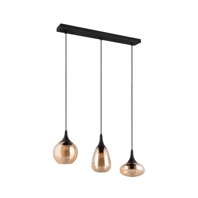 TRIO LUMINA - Hanglamp - Zwart mat - excl. 3x E14 40W - Amber glas