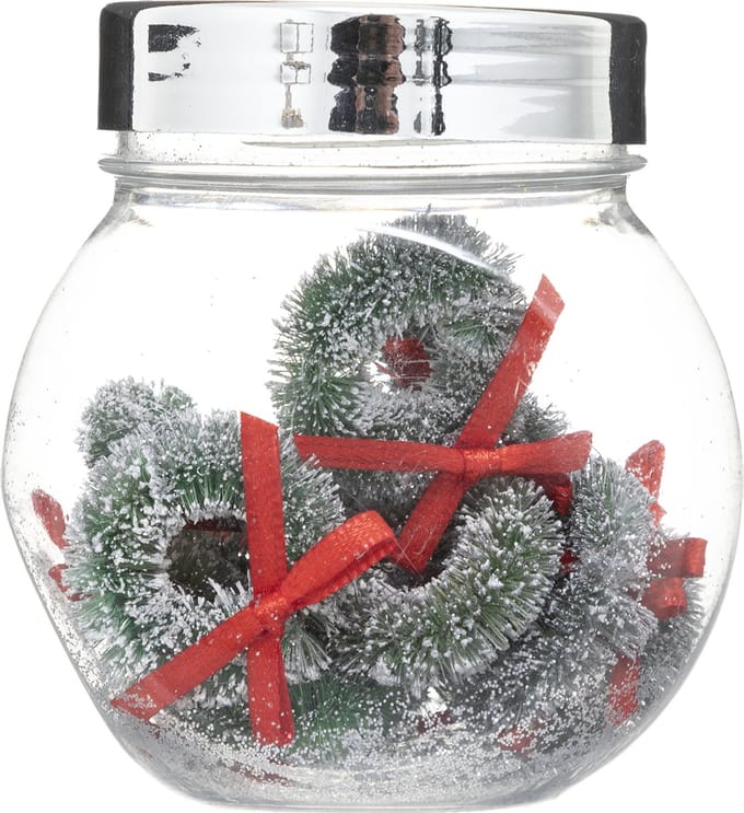 Feeric Christmas Mini kerstkransen decoraties - 16x st- in glazen pot - 7,6 cm - polyester