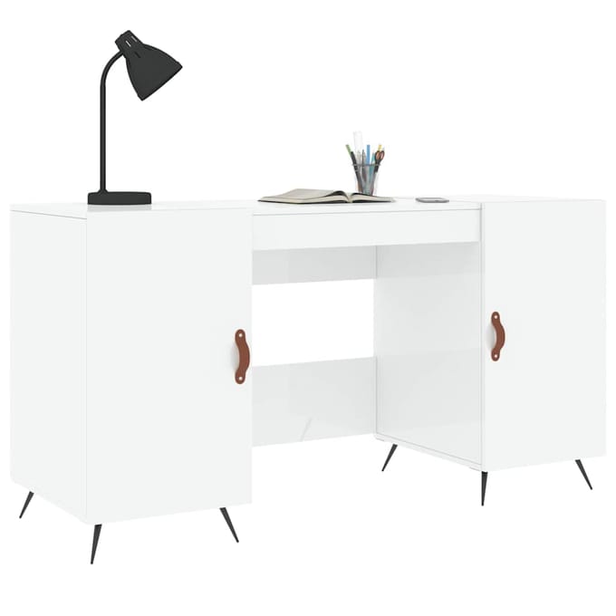 vidaXL - Bureau - 140x50x75 - cm - bewerkt - hout - hoogglans - wit