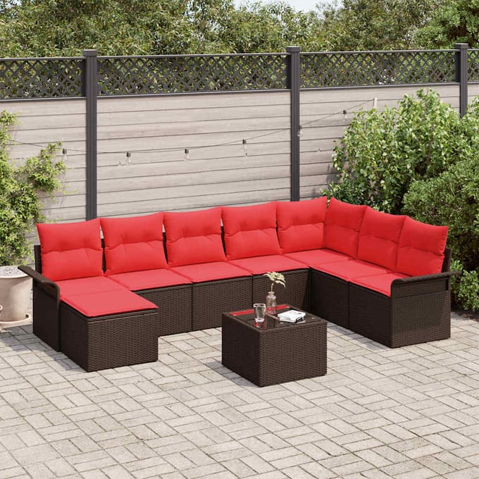 vidaXL Tuin Sofa Set 9 st Bruin Poly riet
