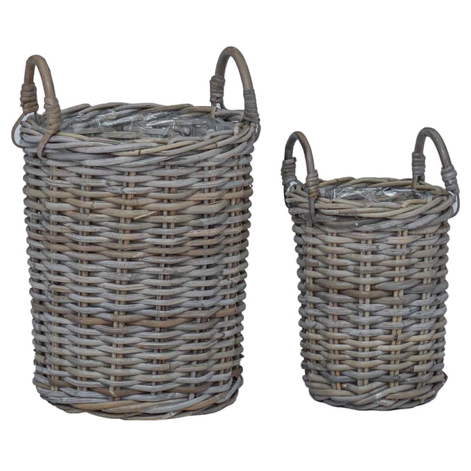 vidaXL - Planter - Mand - met - opslag - GENDT - 2 - st - Natuurlijk - grijs - Kubu - Rattan