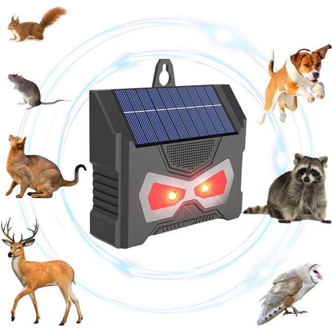 Solar Animal Repellent Tool Waterdichte ultrasone wasbeerverjager met LED-flitslamp zwart