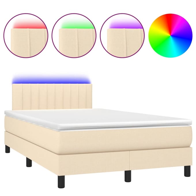 vidaXL - Boxspring - met - matras - en - LED - stof - crèmekleurig - 120x200 - cm