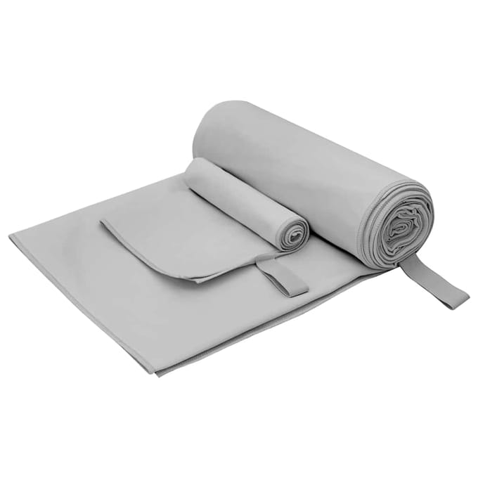 vidaXL - Sporthanddoek - Set - 2 - st - Grijs - 50 - x - 30 - cm, - 200 - x - 100 - cm