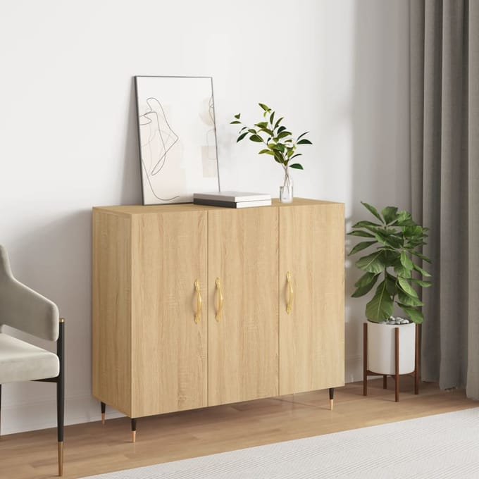 vidaXL - Dressoir - 90x34x80 - cm - bewerkt - hout - sonoma - eikenkleurig